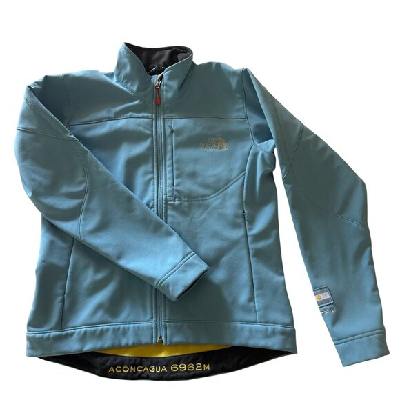 North Face Womens Small 7 Summits Aconcagua Jacket Blue & Yellow Fleece - Picture 1 of 16